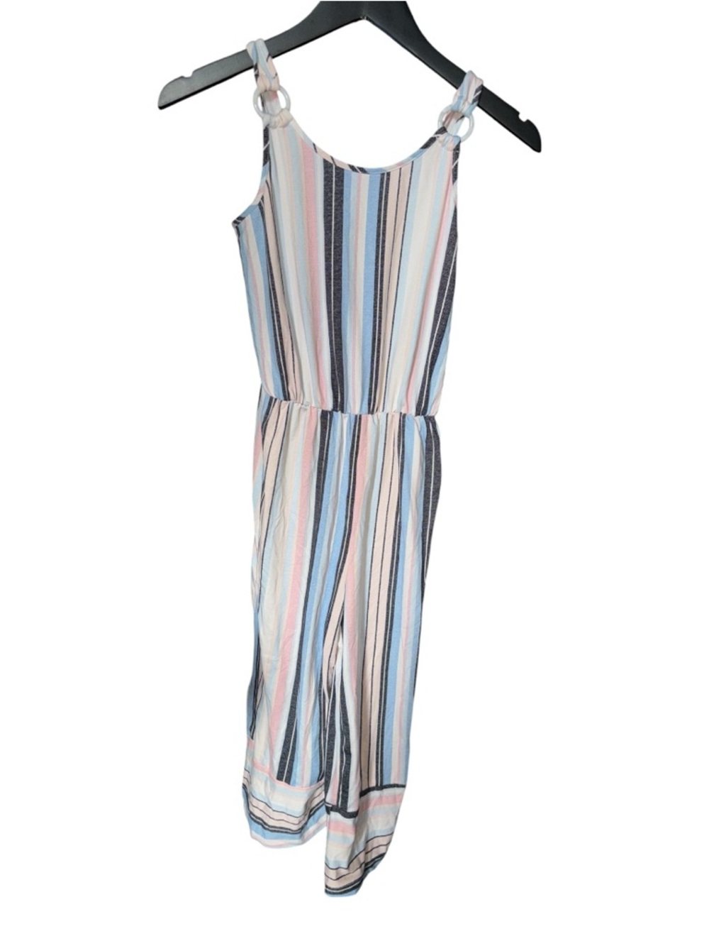Shosho Girls Vertical Stripe Jumpsuit with Ring Straps